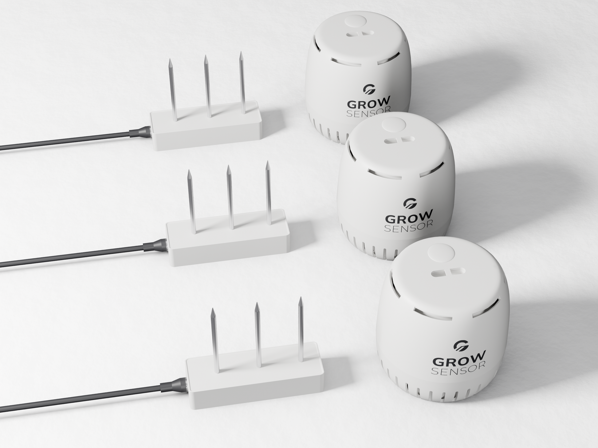 Grow Sensor complete system on the table: SubSense substrate probes beside GS-01 canopy units