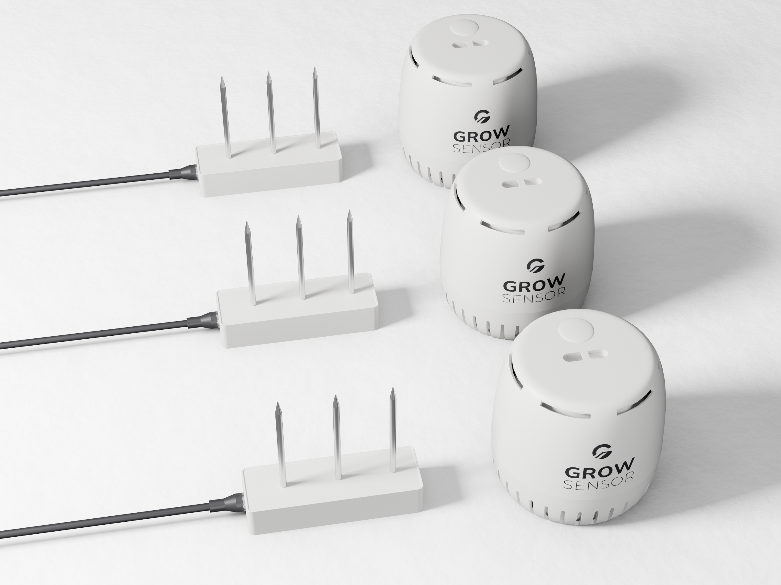 Grow Sensor complete system on the table: SubSense substrate probes beside GS-01 canopy units