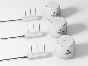 Grow Sensor complete system on the table: SubSense substrate probes beside GS-01 canopy units